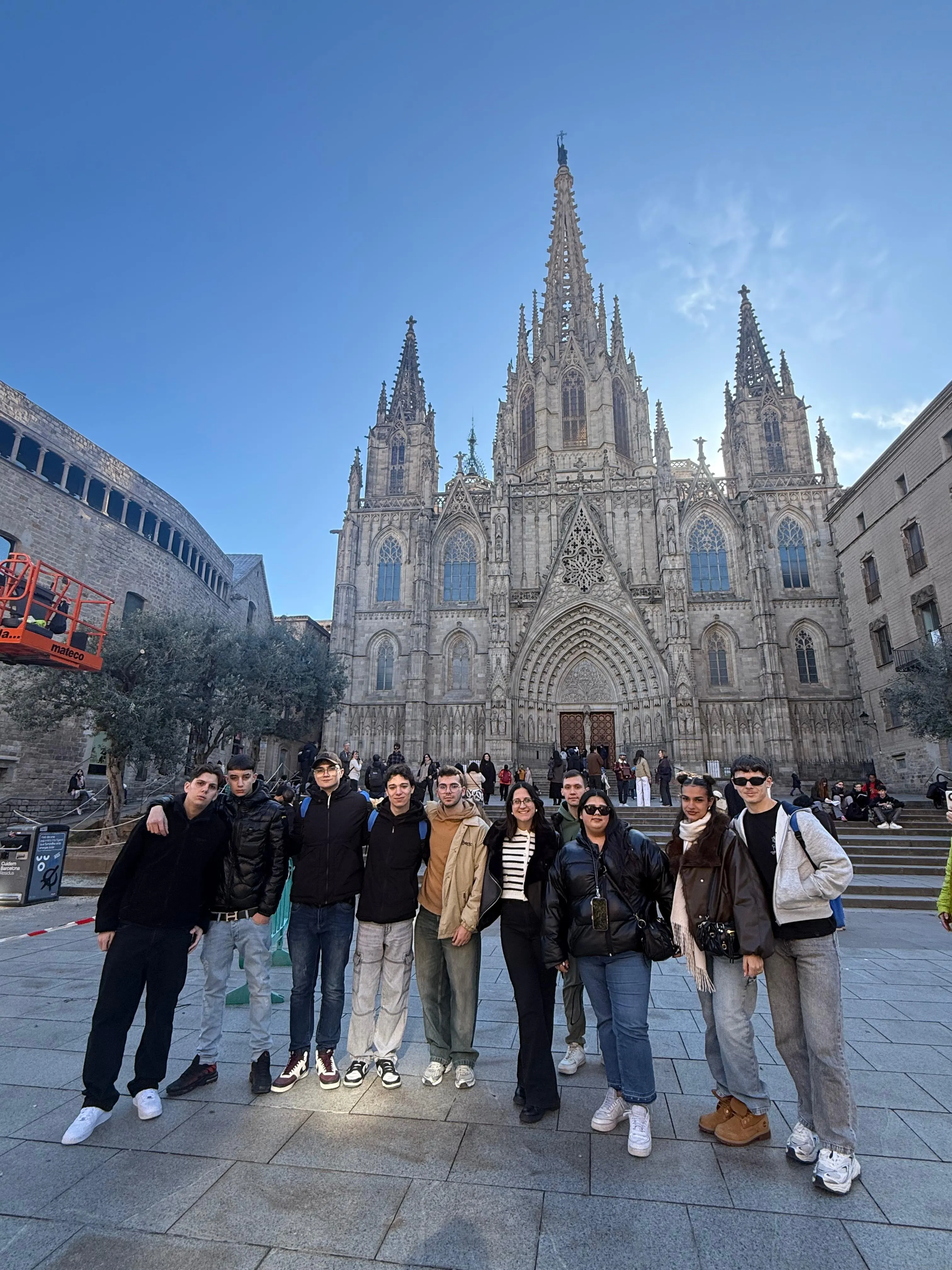 International students on an educational visit in Barcelona Gothic Quarter